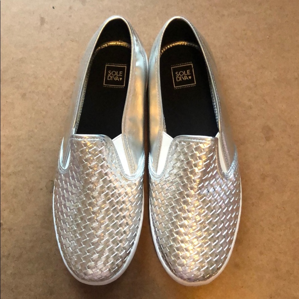 11 EEE Silver Metallic SimplyBe Sole Diva Slip-ons